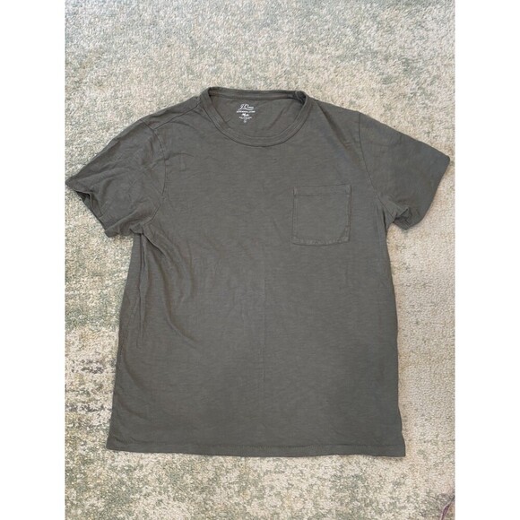 J Crew Garment Dyed Sz Large Green Crew Neck Pocket T Shirt Men's 100% Cotton - Picture 1 of 6